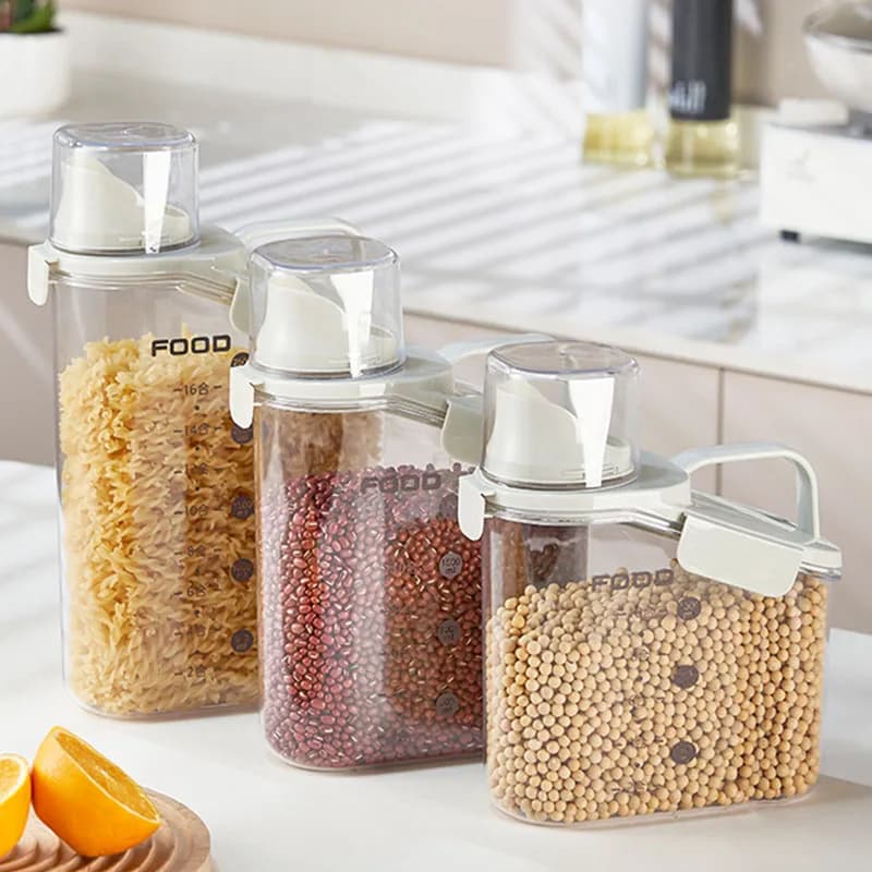 Contenitore Ermetico per Cereali, Dispenser per Grani da 1600/2000/2800ml con Misurino per Riso, Fagioli e Alimenti Secchi