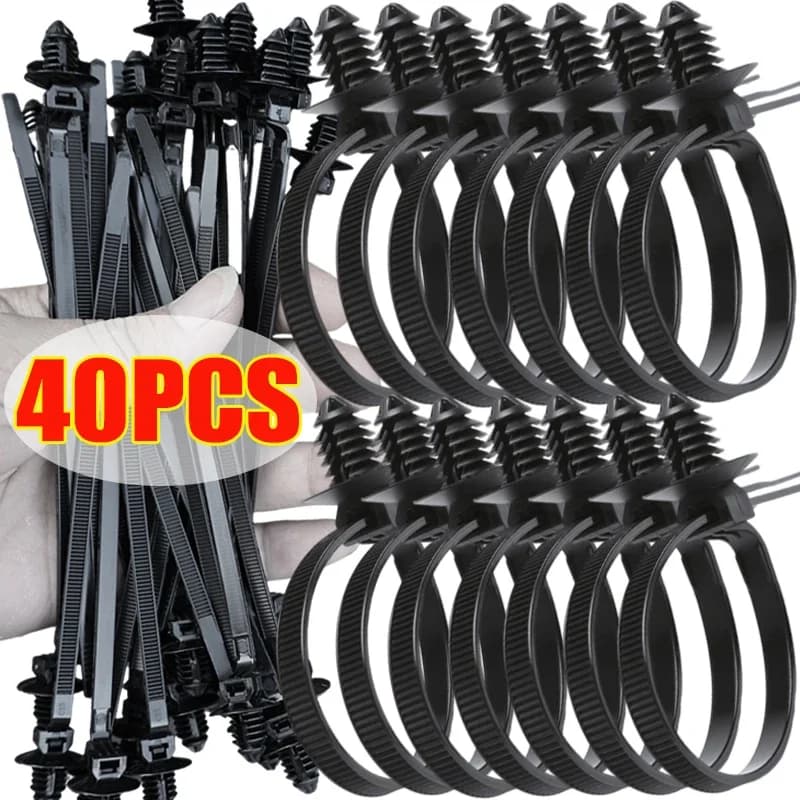 1-40 pezzi fascette per cavi con cablaggio filettato in nylon per auto clip di spinta per cavi in nylon nero multiuso organizzare la linea accessori auto