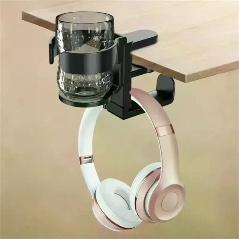 2-in-1 Desktop Cup Holder And Headphone Stand, Made Of Sturdy ABS Material, Gaming Headphone Stand And Cup Holder