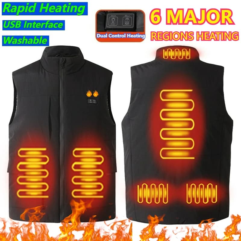 6 Large Area Heated vest Man Woman Jacket Sleeveless Heated Work Sleeveless Thermal vest Self-heating USB hot winter Coat padded often