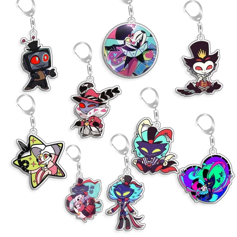 Portachiavi in Acrilico Hazbin Hotel Vortex Blitzo Fizzarolli Fatto a Mano, Ciondolo Carino per Zaino, Regalo per Fan del Gioco, Ornamenti 5cm