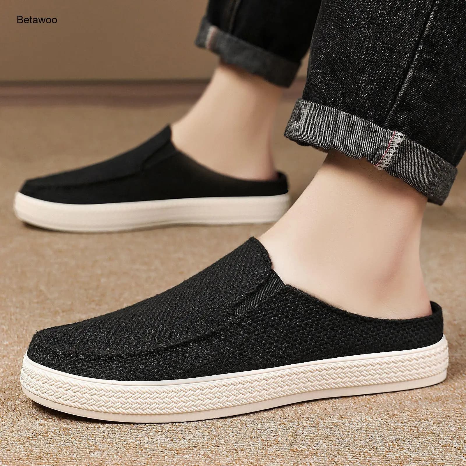 Men Breathable Linen Mules Slip On Backless Casual Shoes Comfortable Lightweight Non Slip Outdoor Walking Slippers for Men