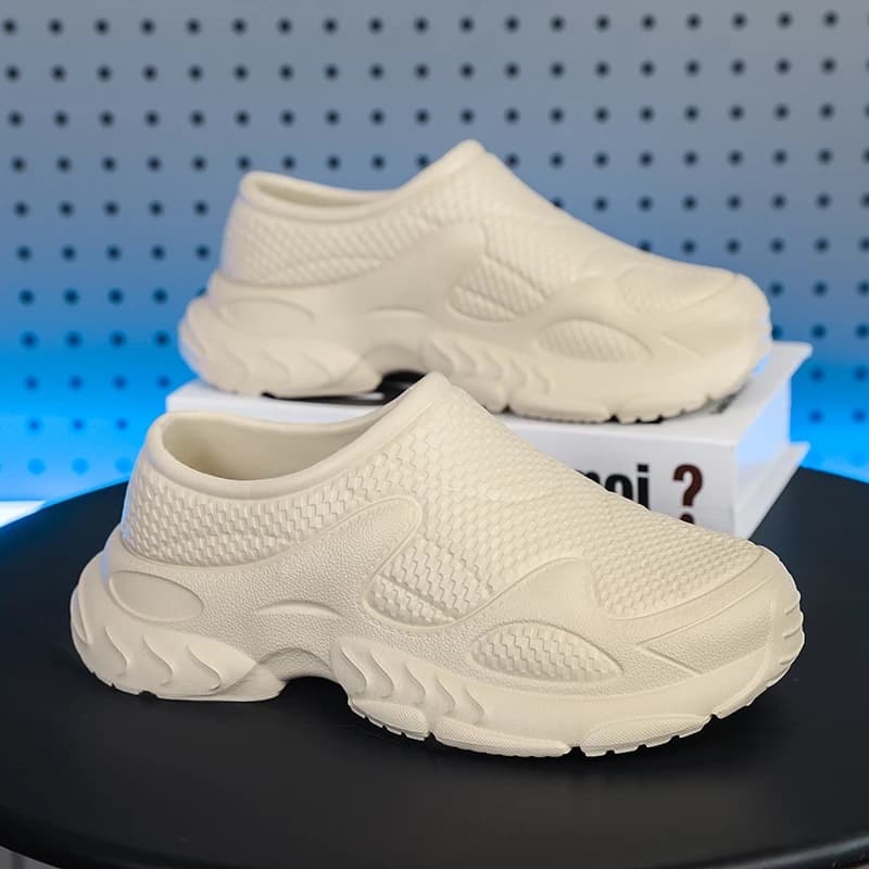 Sneakers Mule da Uomo Beige in Mesh Traspirante con Suola Spessa, Slip-on per Uso Quotidiano Casual e Outdoor