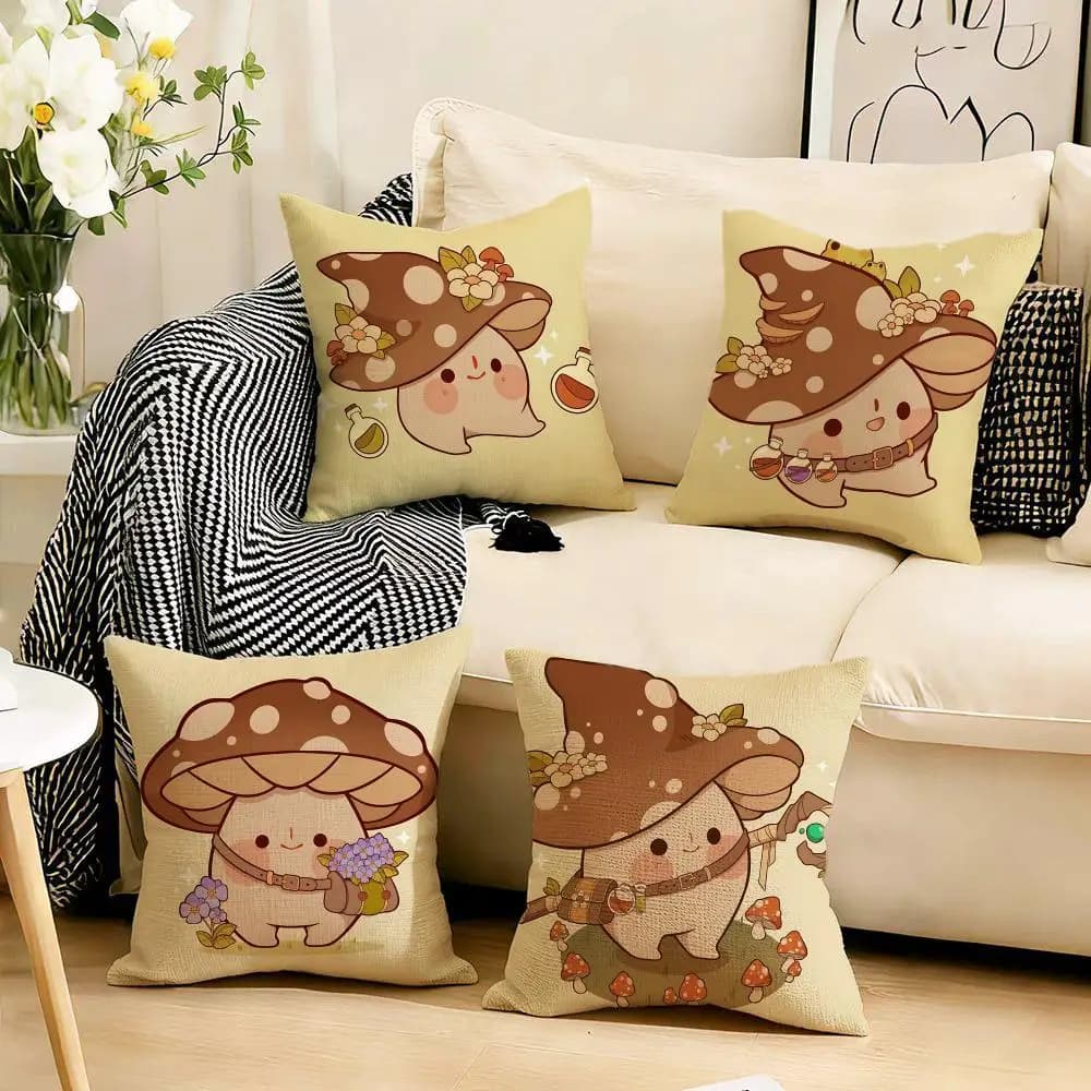 Fodere per cuscini M-Mushroom KidS fantasia, 4 pezzi, in lino morbido, 40x40 45x45, per divano e decorazioni per la casa