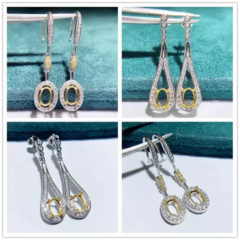 MeiBaPJ 4mm * 6mm Elliptical Stone DIY 925 Silver Support Empty Fashion Earrings Pendants Fine Charm Holiday Jewelry for Women