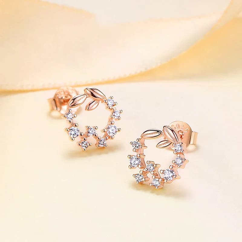 Eleganti orecchini con ghirlanda di foglie in oro rosa, gioielli di moda con ago in argento per le donne, regalo raffinato e abbinamento