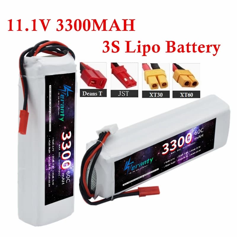 Batteria Lipo 3S 3300mAh 11.1V 60C per drone RC FPV aereo barca elicottero con spina XT60 DEANS T connettore XT30 JST