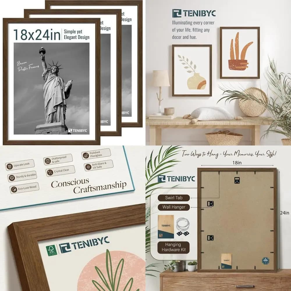 Frames for gallery Woodgrain brown - Set of 3 for posters 18x24, wall mounted frames