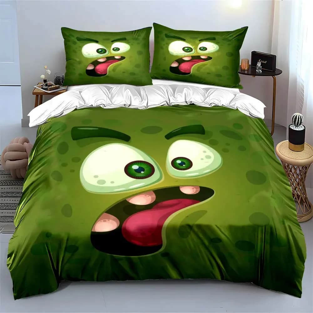 Set di decorazioni divertenti a tema cartoni animati verdi, set di biancheria da letto morbido e confortevole con copripiumino, include 1 copripiumino e 2 federe, idea regalo