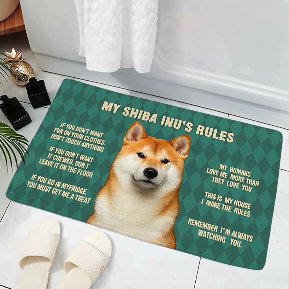 My Shiba Inu Rules Zerbini Aninals verdi Cane Diamond Plaid 3D stampato Flanella Tappetini per interni Tappeti da bagno Tappeti Home Deco