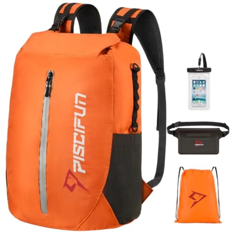Zaino Impermeabile Leggero con Chiusura Roll-Top per Kayak e Nautica, Include Marsupio e Custodia per Telefono