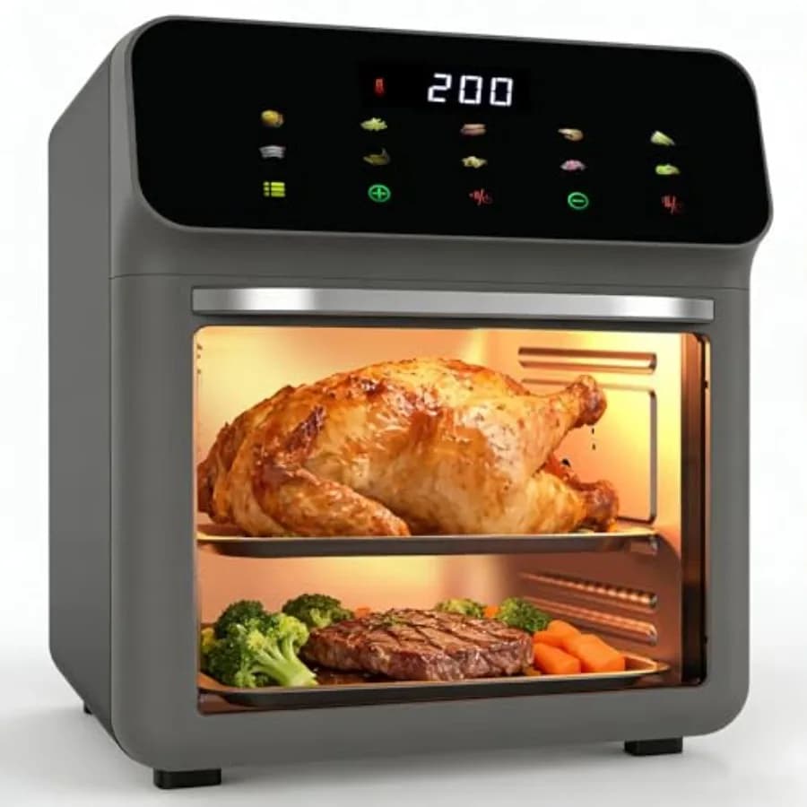Forno Friggitrice ad Aria 10-in-1 da Appoggio con Convezione e Funzione Tostapane, Finestra Trasparente, Timer Digitale 60 Minuti, Ideale per Famiglie