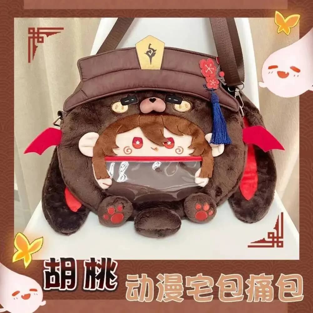 Impact Genshin Hu Tao Plush Transparent Anime Zipper Big Mouth Cartoon Backpack Cosplay Cartoon Messenger Shoulder Bag