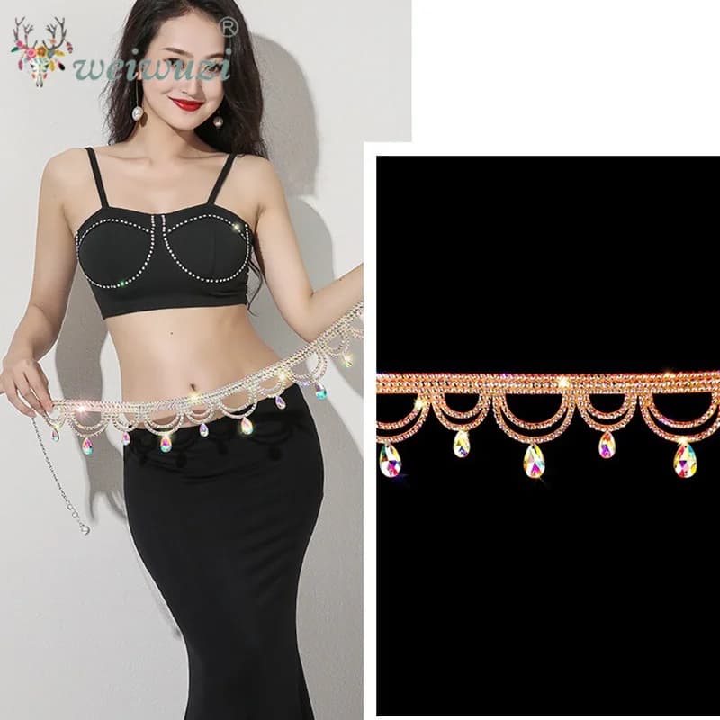 Fashion Women Waist Chain Belly Dancing Belt Jewelry Dancewear Outfit Costume Rhinestone for Bellydance Performance