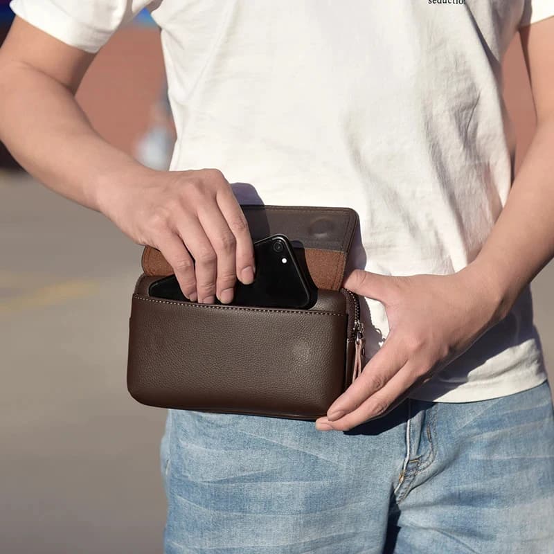 bag bolsos mujer pouch Leather Fanny Waist Pack Cell/Mobile Phone Case Purse Money Men Belt Bum Pouch Hook Bag