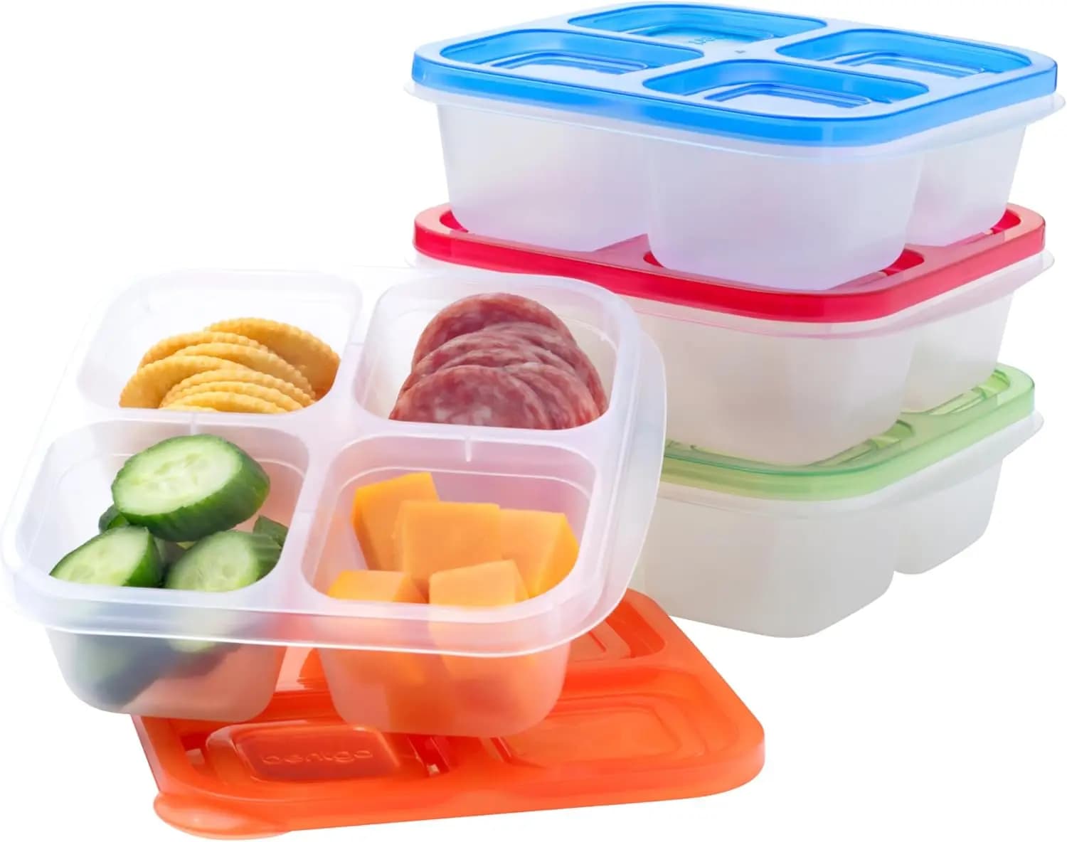Set di 8 Contenitori per Snack a 4 Scomparti con Coperchi, Riutilizzabili, Senza BPA, per Preparazione Pasti
