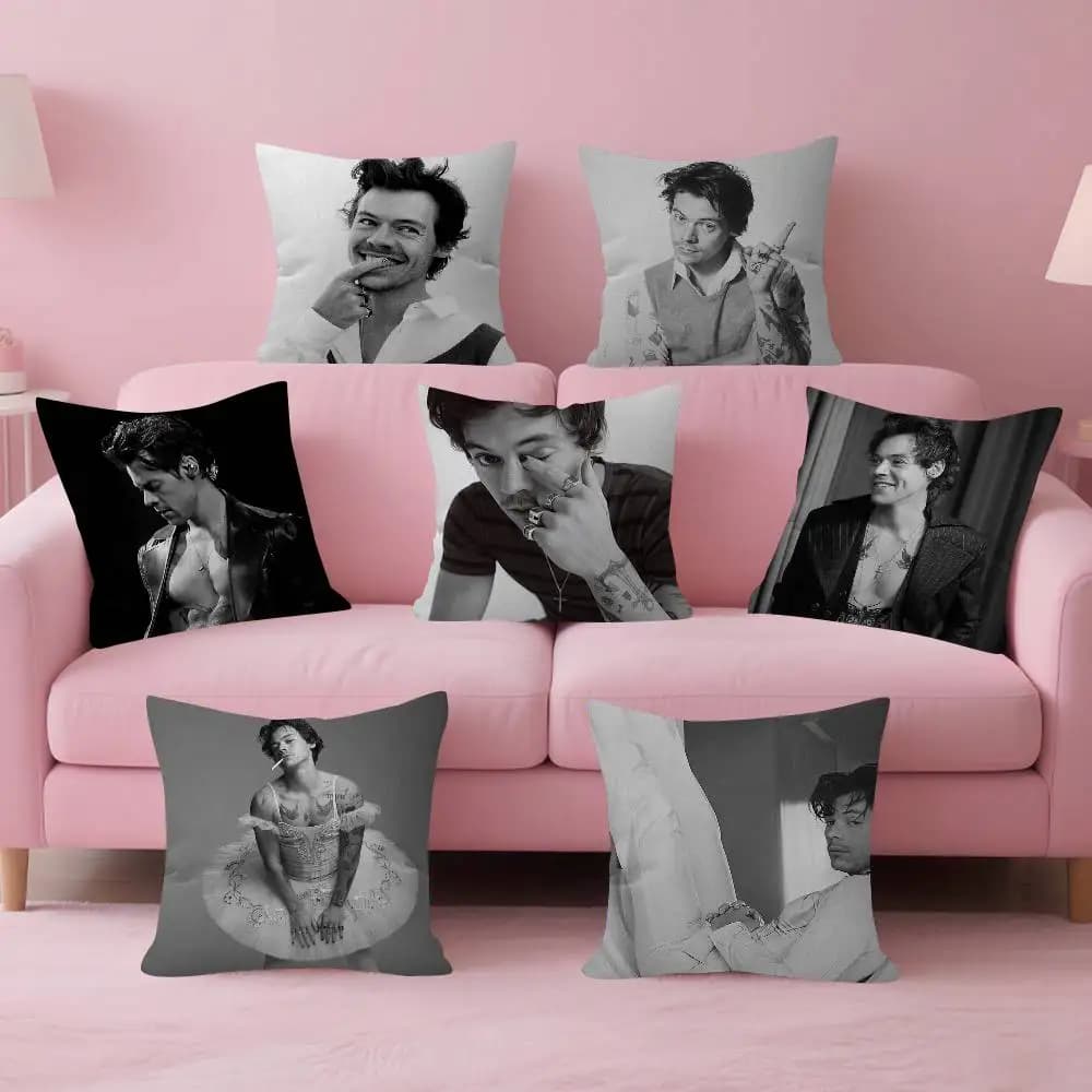 1PC Famosa Federa per Cuscino con Immagine del Cantante Pop Harris_Styles, Decorazione per Auto e Divano, Regalo di Natale