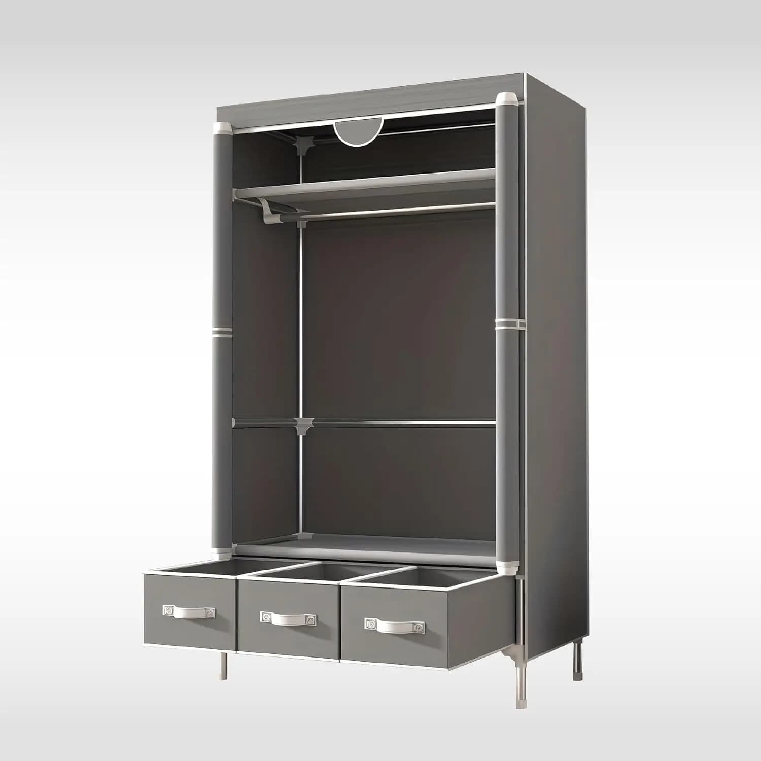 Armadio Portatile con Ripiani e Cassetti - Organizzatore per Vestiti in Tessuto Oxford Grigio Chiaro per Camera da Letto, Dormitorio - Impermeabile