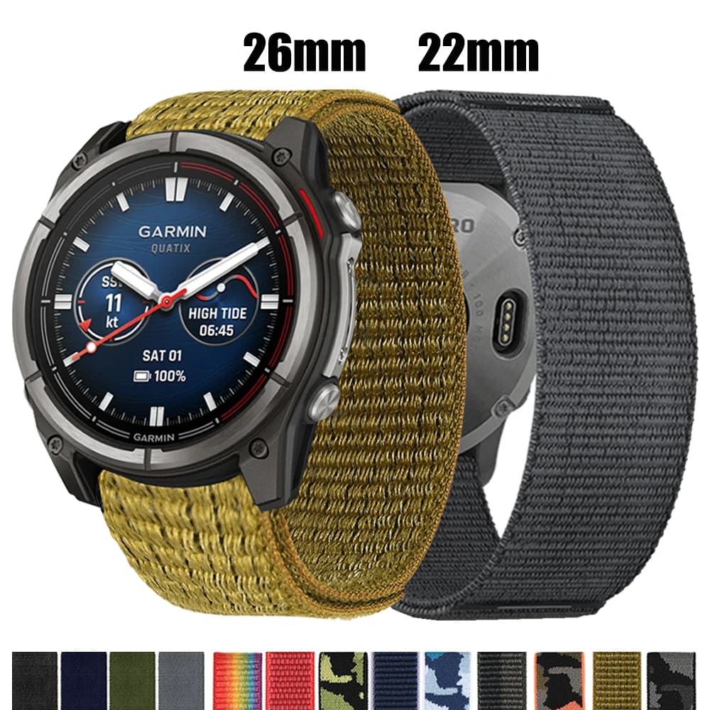 Cinturino in nylon con anello da 26mm 22mm per Garmin Descent Mk3i 51mm Band Fenix 8 7X/Tactix 7 AMOLED/Enduro 3 Quickfit Bracciale Fasce intrecciate