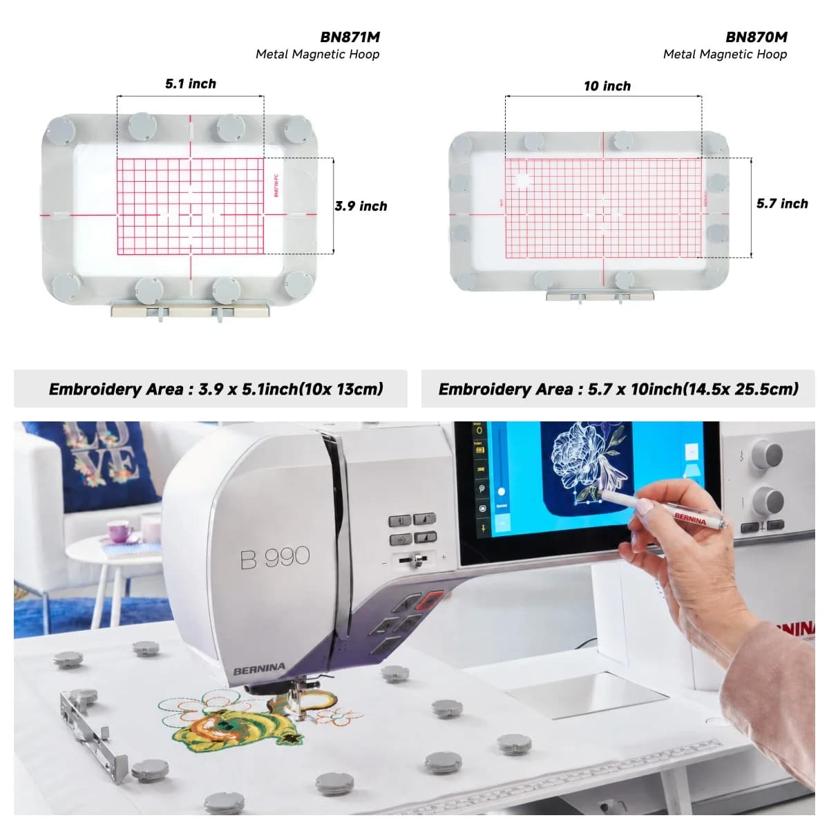 Magnetic Embroidery Hoop for Bernina 990/ 880 / 880 PLUS / 830/ aurora 450 / aurora 440 QE / aurora 430 Embroidery Machine