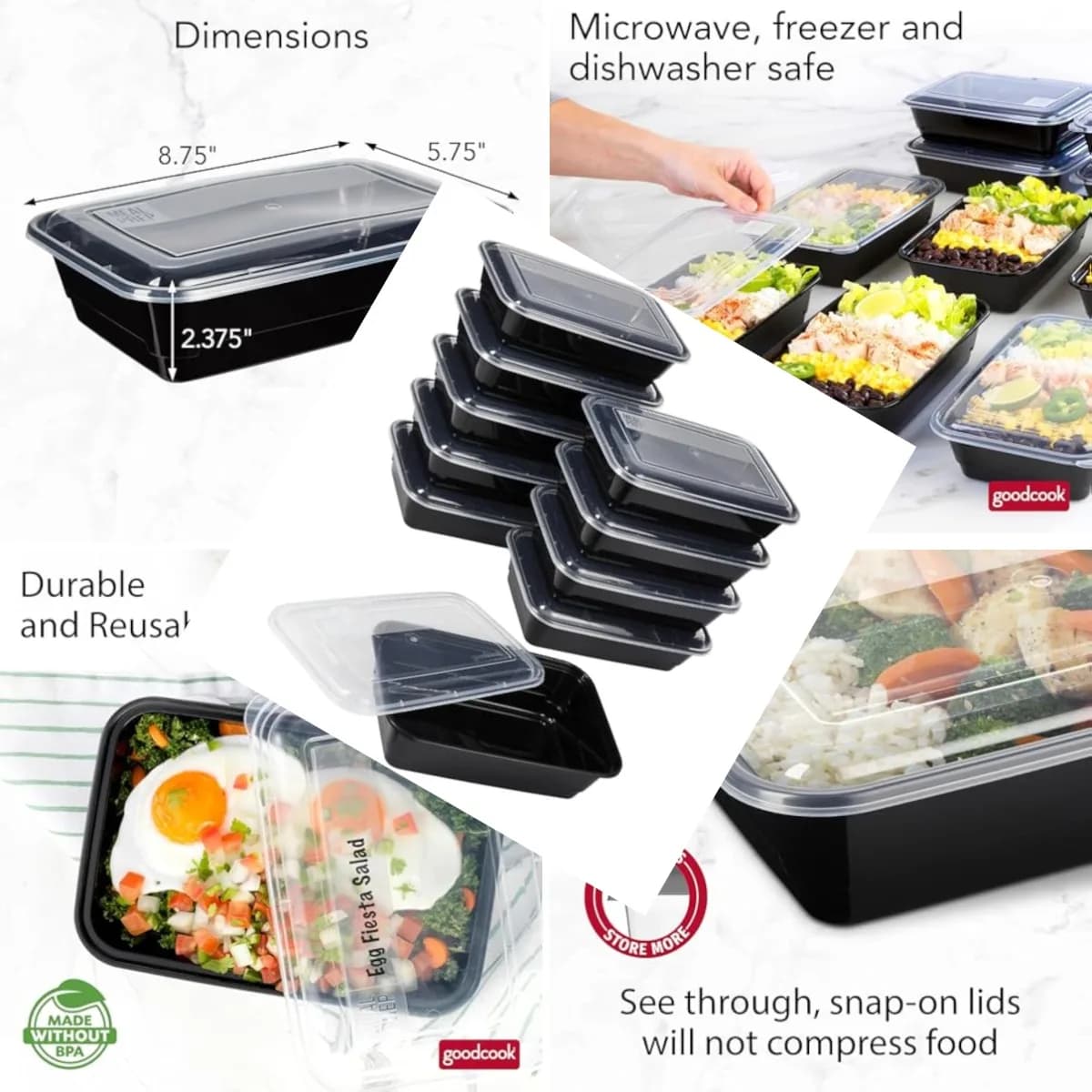 Meal Prep Containers, Single Compartment 10-Pack