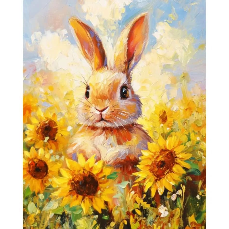 RUOPOTY Rabbit And Sunflower Diamond Painting Diy Gift Diy Crafts Animal Full Round Diamond Art For Beginners Create Wall Art