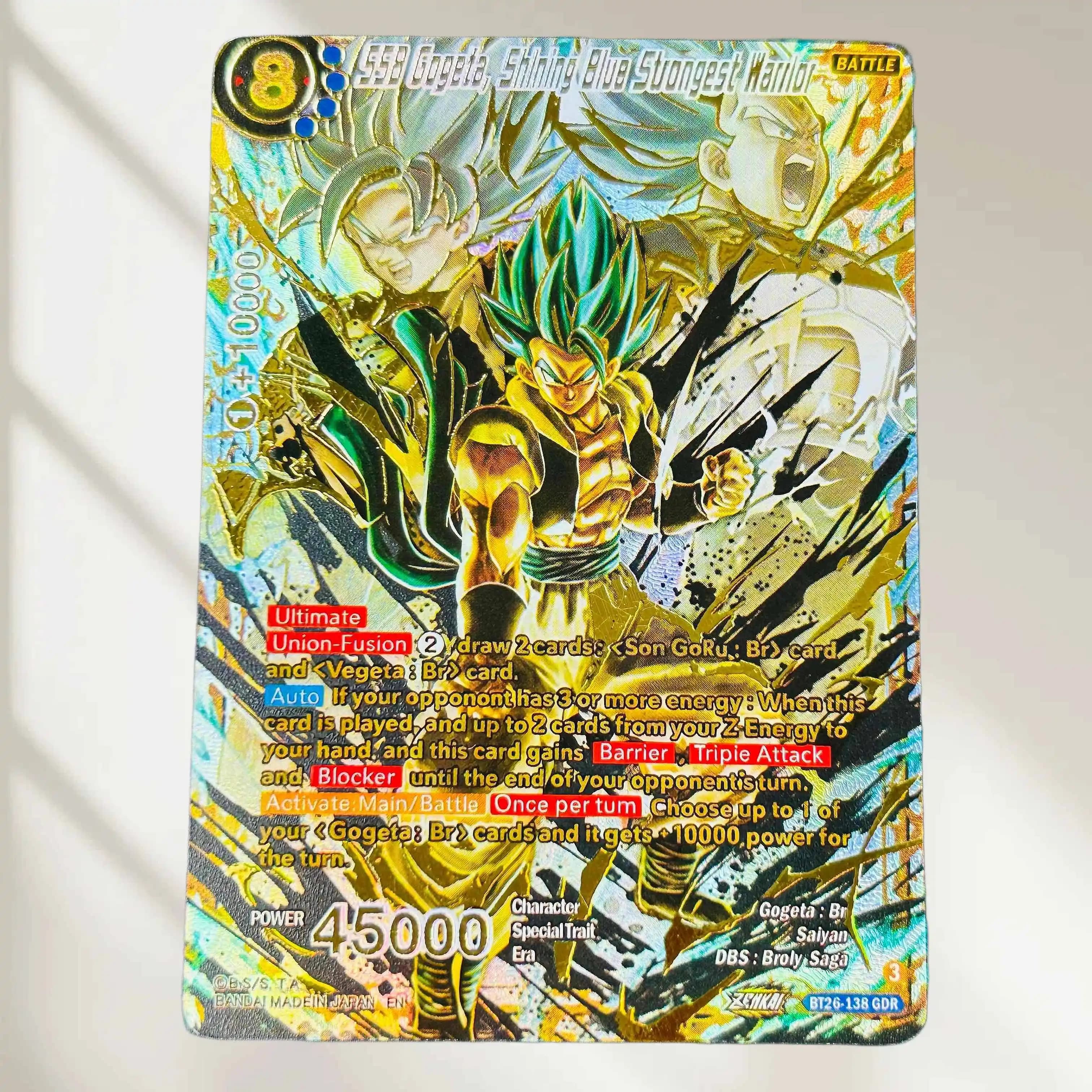 DIY Dragon Ball Gogeta Shining Blue Strongest Warrior BT26-138 GDR EN Gold Foil Texture Flash Card Classic Anime Collectible TCG