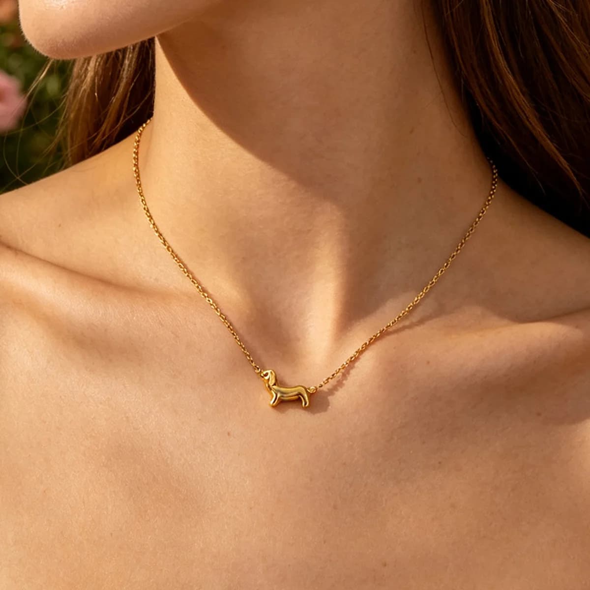 Minimalist Glossy Dachshund Dog Pendant Necklaces For Women Gold Color Stainless Steel Dog Necklace Party Aesthetic Jewelry Gift