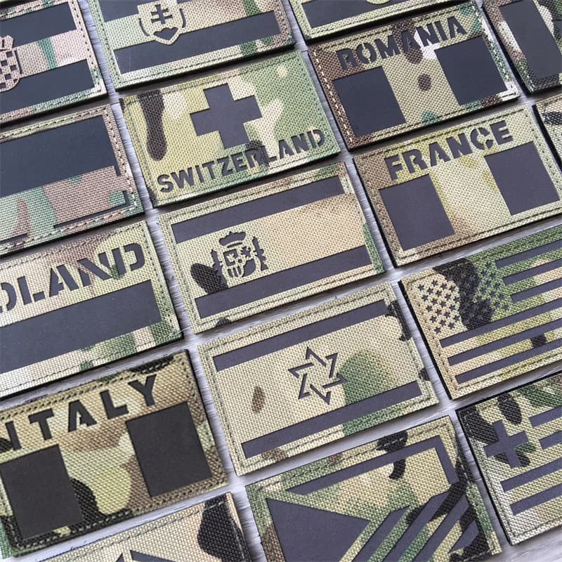 Toppe per bandiere nazionali multicam 3D Toppe riflettenti IR sui vestiti Distintivi tattici Gancio e anello Taglio laser Forniture Accessori fai da te