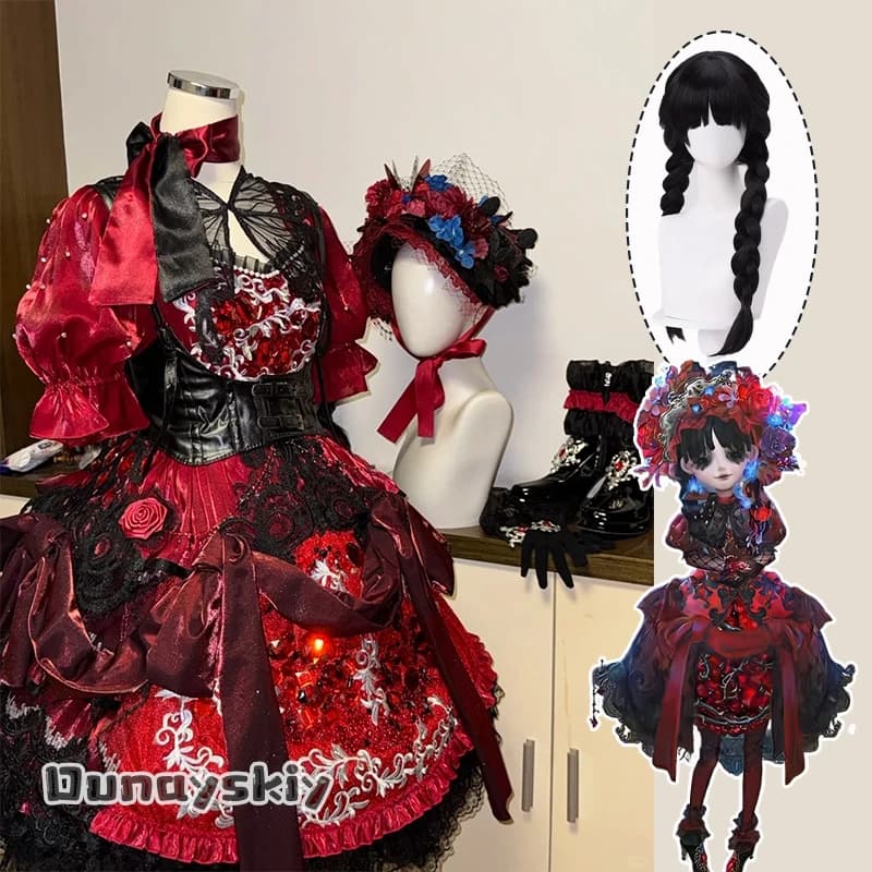 Game Identity V Girl Miss Melograno Cosplay Costume Vintage Red Lolita Princess Dress Outfit Dress for Adult Women
