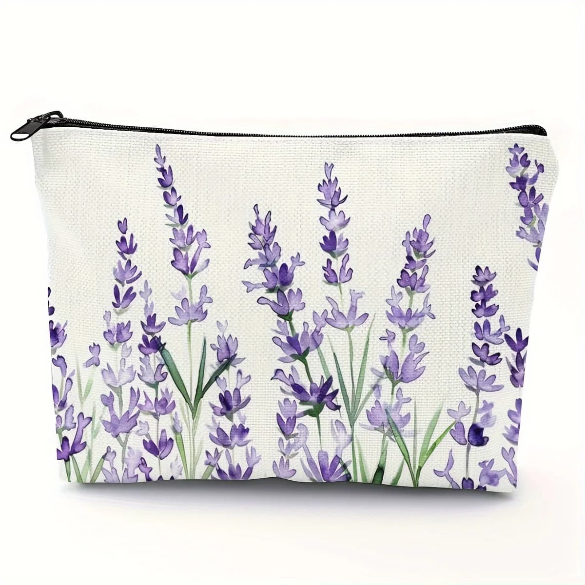 A bag for cosmetics printed with lavender flowers: nice multifunctional case with zipper for woman, bag to store jewelry