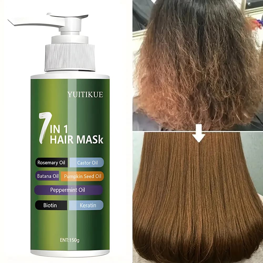 YUITIKUE Maschera Trattamento Capelli 7-in-1 150g Idratazione Profonda Rinforza le Radici dei Capelli Biotina Cheratina Olio di Ricino per Capelli Sani