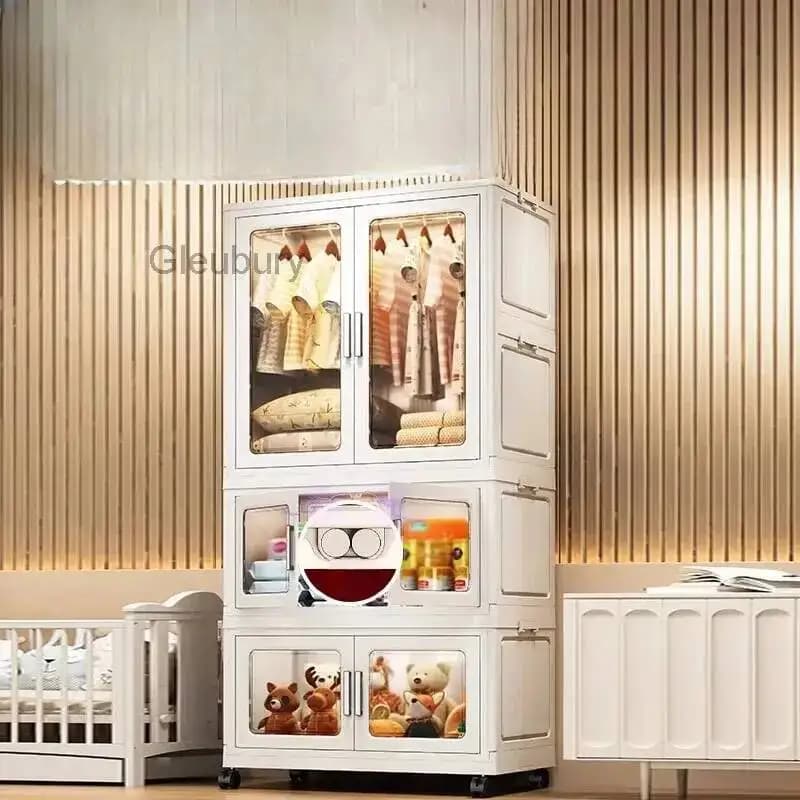 Armadio Minimalista con Ripiani Moderni per Organizzare il Trucco, Guardaroba Economico in Stile Nordico, Arredamento per la Casa
