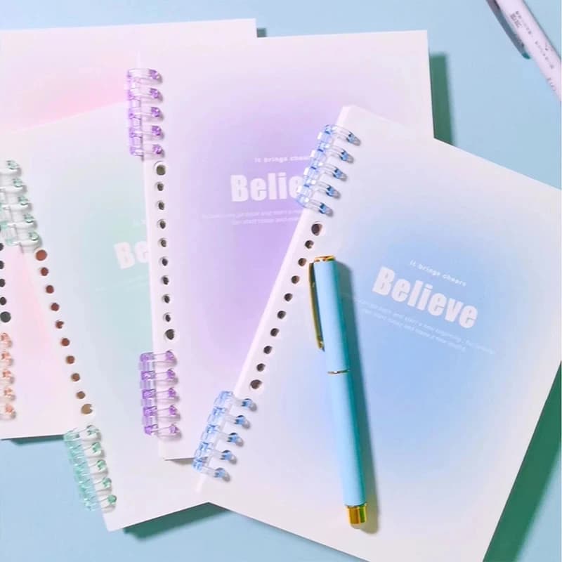 1pc New A5 Notebook Gradient Color Binder Loose-Leaf Lined Book 60 Sheets Writing Stationery School Supplies