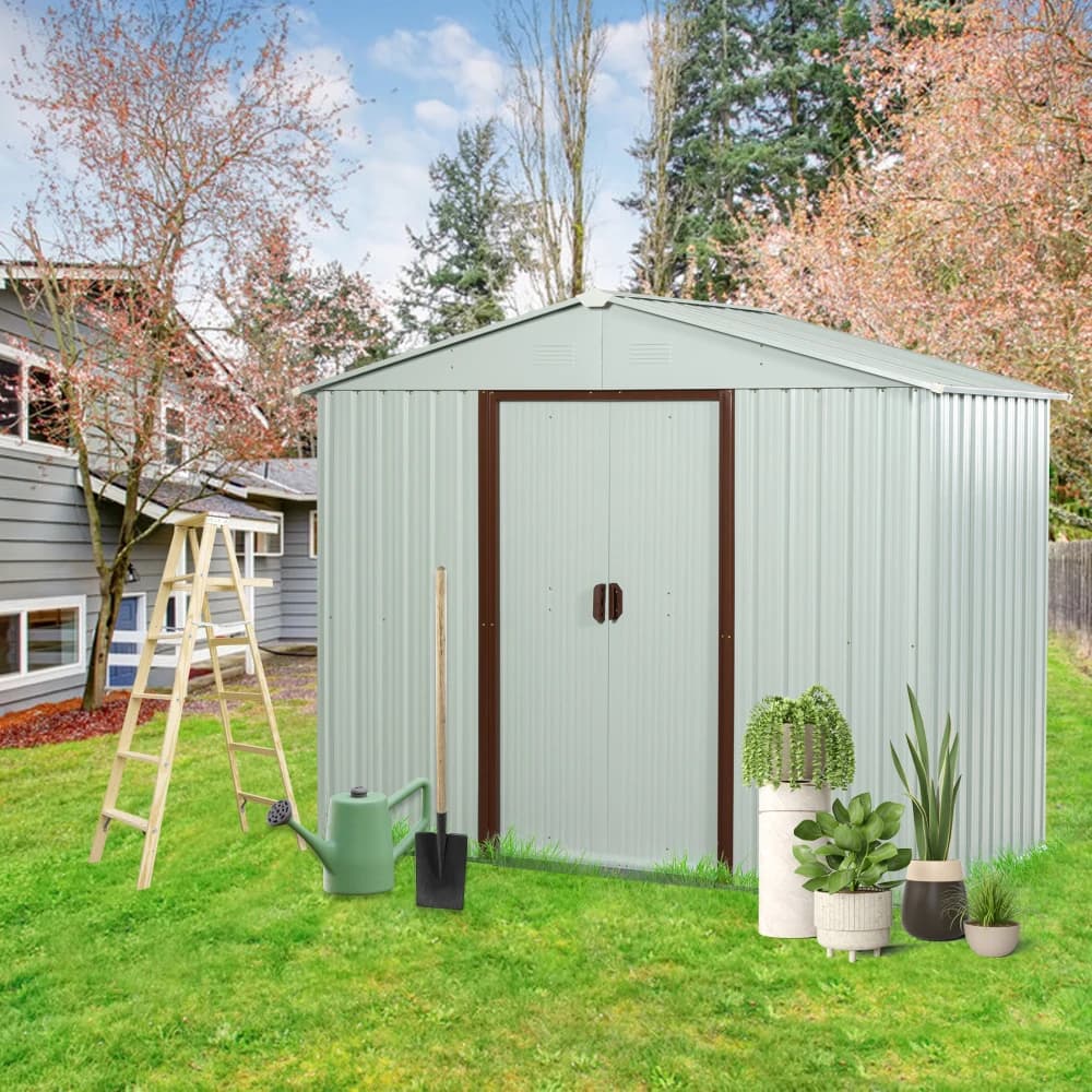 Capanno da Giardino in Metallo 6x5 Piedi con Base in Metallo, Bianco