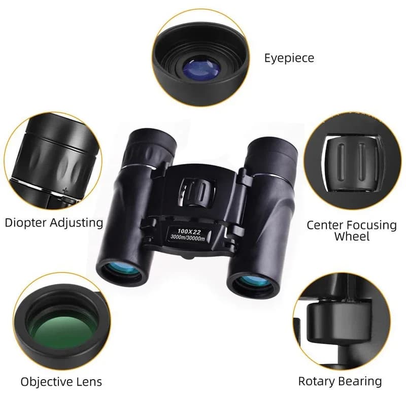 100x22 Mini binocolo portatile Hd 30000m ottica pieghevole Bak4 Fmc a lungo raggio per gli sport di caccia viaggi in campeggio all'aperto