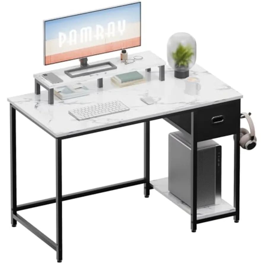 39 Inch Computer Desk with Monitor Stand Small Home Office Desks with Non-Woven Storage Drawer for Bedroom Study Table Writing