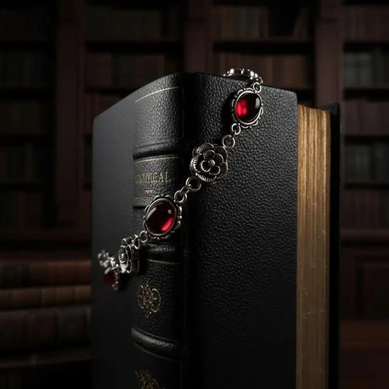 Bracciale Unico con Gemme Artificiali Rosse, Bracciale Gotico Floreale Esclusivo, Squisito Bracciale a Catena Regolabile, Gioielli Regalo