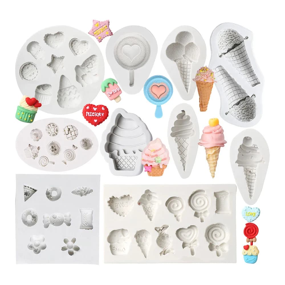 Stampo in Silicone con 10 Motivi per Gelato, Lecca-lecca, Caramelle, Fiori, Cupcake, per Fondente e Argilla Fai-da-Te