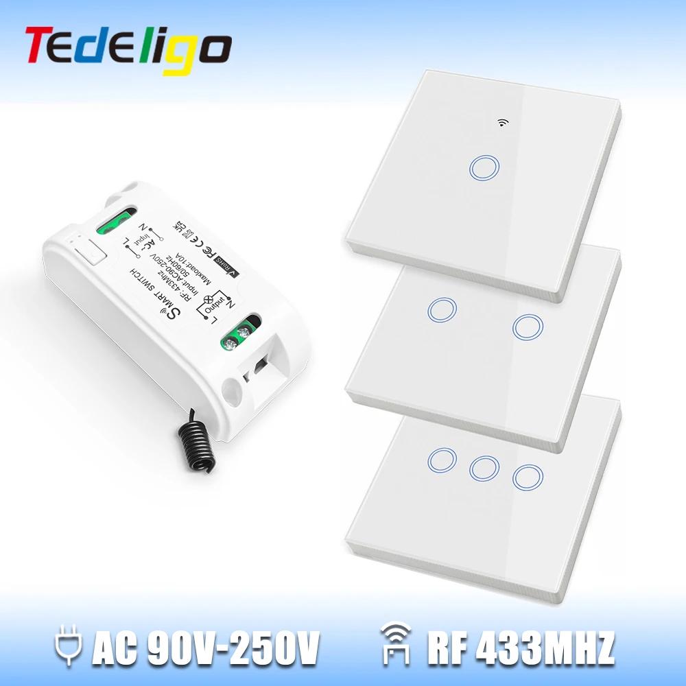 Interruttore della luce con telecomando wireless 433 Mhz Controller RF Relè 220V con pannelli a parete touch in vetro temperato per ventilatore da soffitto