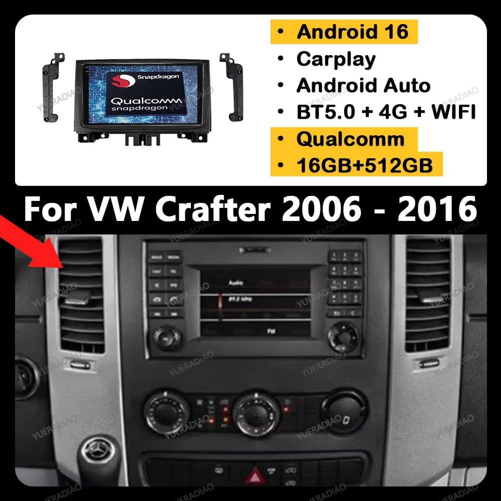 Android 15 Autoradio Per Mercedes Benz Sprinter Per VW Crafter 2006 - 2016 Multimedia Stereo Video Player 2DIN 4G LTE 5G WIFI BT