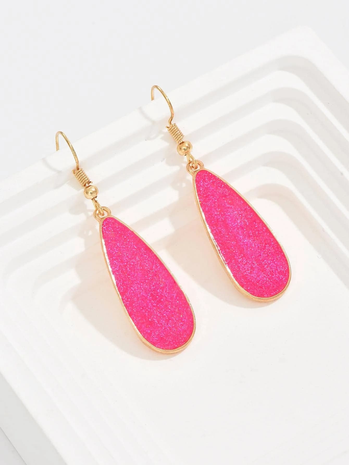 Bright Pink Teardrop Shaped Fashion Earrings For Women