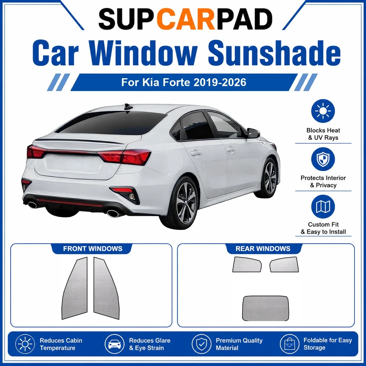 For Kia - Kia Forte 2019-2026 Full Set Car Window Sunshades UV Block Privacy Heat Insulated Foldable Car Curtain