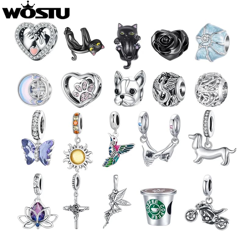WOSTU Pendants in Fa-da-te Copper Heart Shape, White Gold Plated Beads, Bird Shape Pendants, Domestic Animal, Lotus, Compatible with Bracelets and Original Necklaces - Wholesale