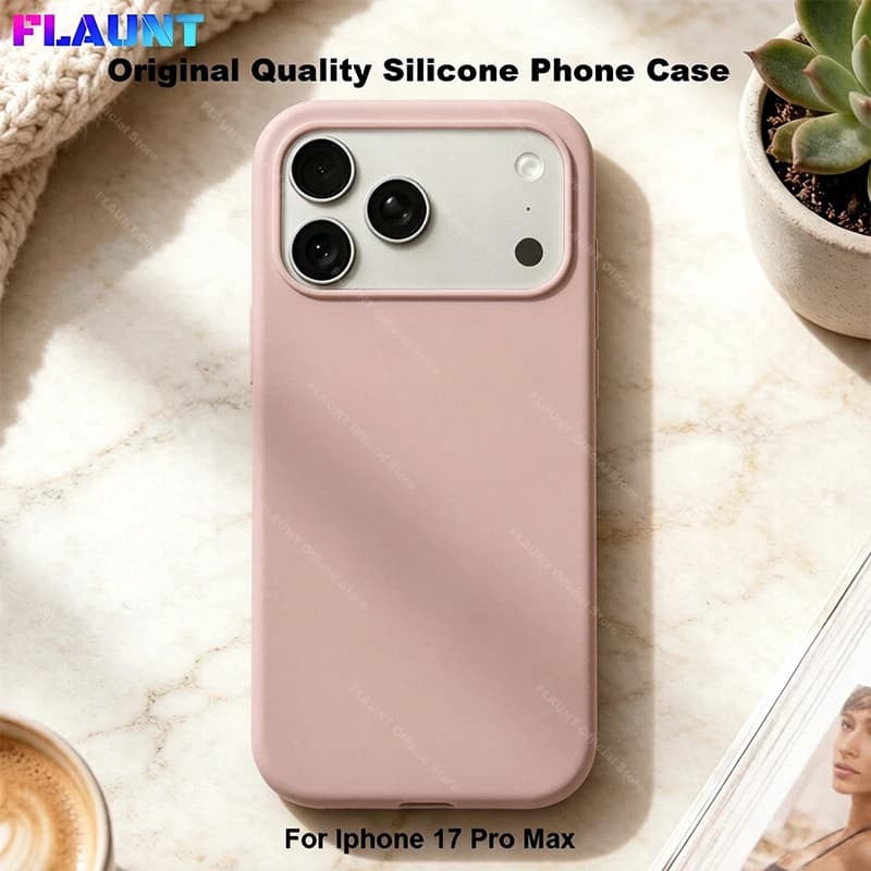 FLAUNT Original For Iphone 17 Pro Max Case Luxury Quality Pink Liquid Silicone Soft Linin Shockproof For Apple 17 Pro Max Cover