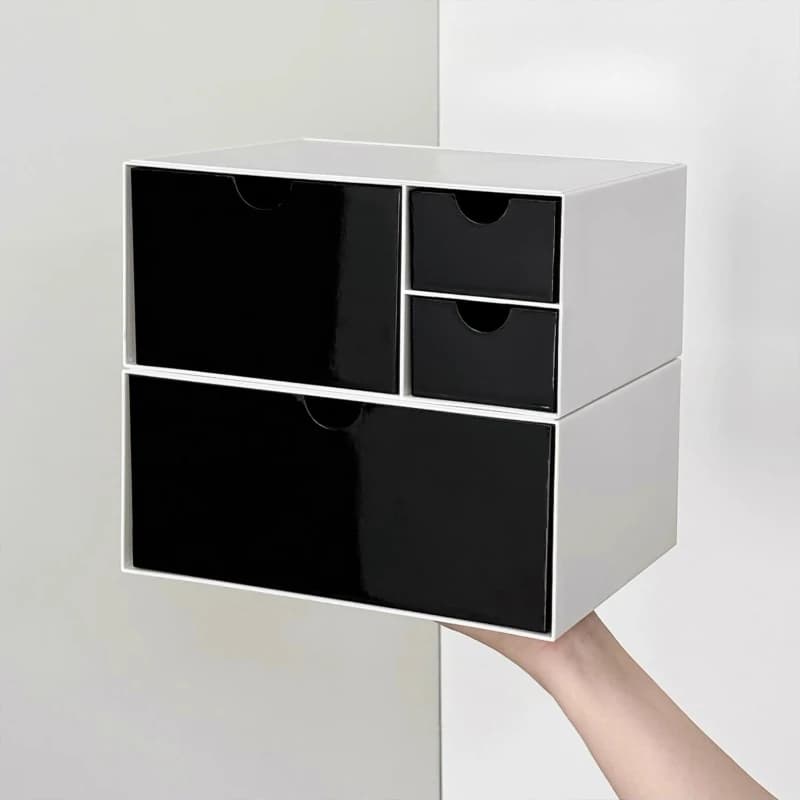 Set di custodie per cosmetici da tavolo Scatola portaoggetti per trucco da tavolo Scatola portaoggetti per cassetti Scatola portaoggetti per cancelleria da scrivania in plastica