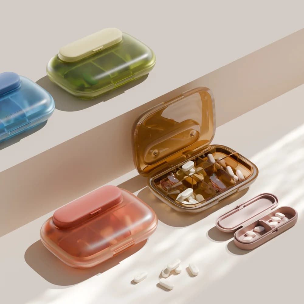 New Premium Portable Container for Pills with 4/6 Parts, Vitamin Box, Supplements, Fish Oils and Medicines