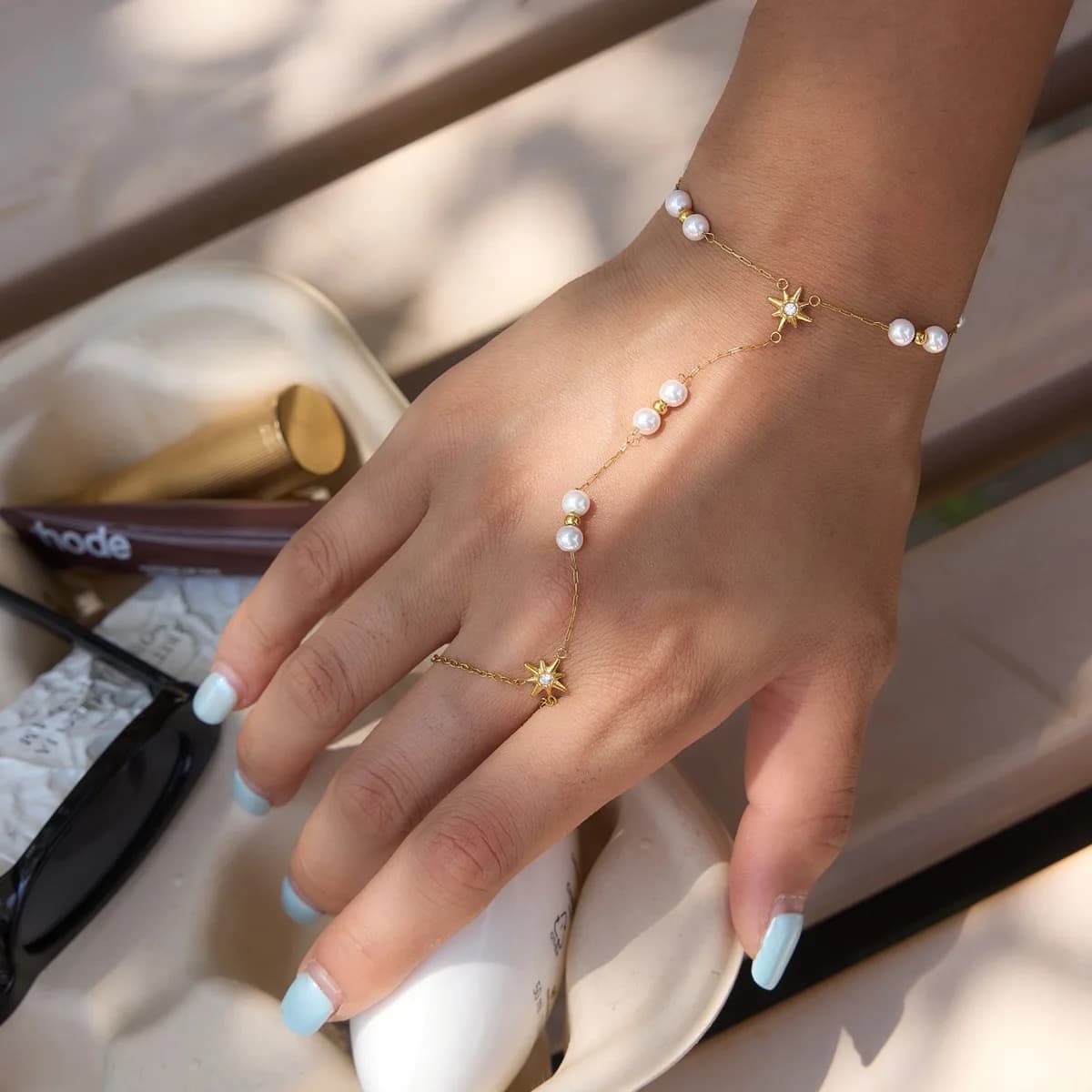 Delicate Star & Pearl Bracelet for Women 18K Gold Plated Stainless Steel Chains Hand Chain Waterproof Daily Wear Charm Jewelry