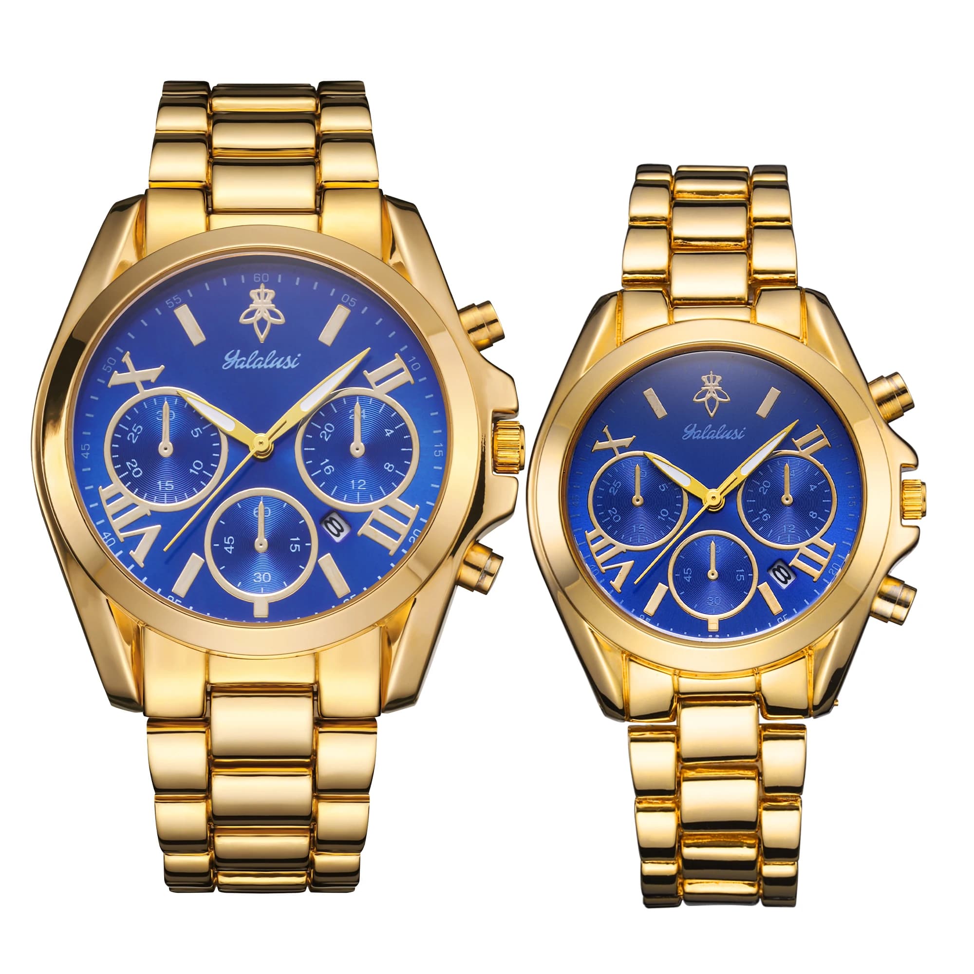 YaLaLuSi Orologio con placcatura sottovuoto agli ioni d'oro da uomo e da donna, orologio da polso di lusso impermeabile per coppie, set regalo, spedizione gratuita