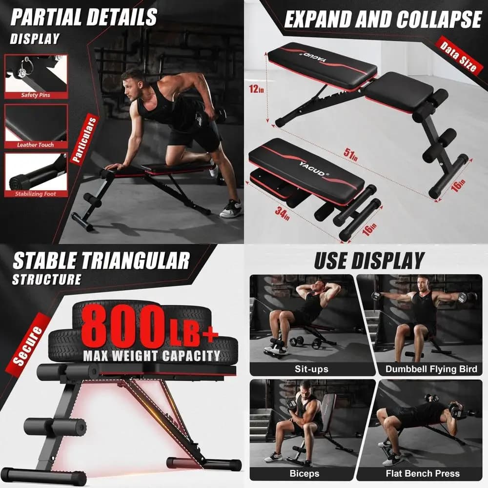 Weight Lifting Bench, Adjustable Home Workout Bench with Manubri, Inclinable and Reclinable 800 LB Stable for All Body